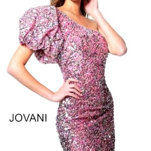 Jovani Pink Sequin One Shoulder Cocktail Dress New Size 2